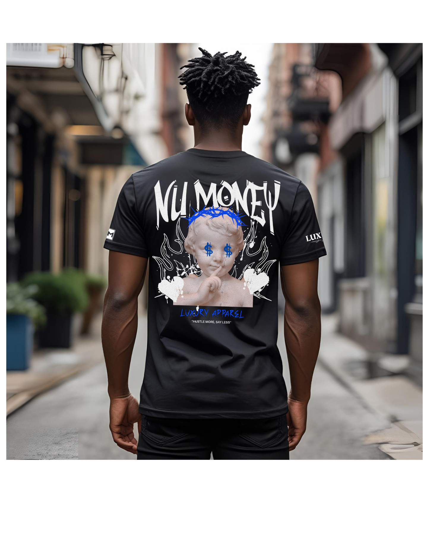 "Say less , hustle more" t-shirt (black and blue)