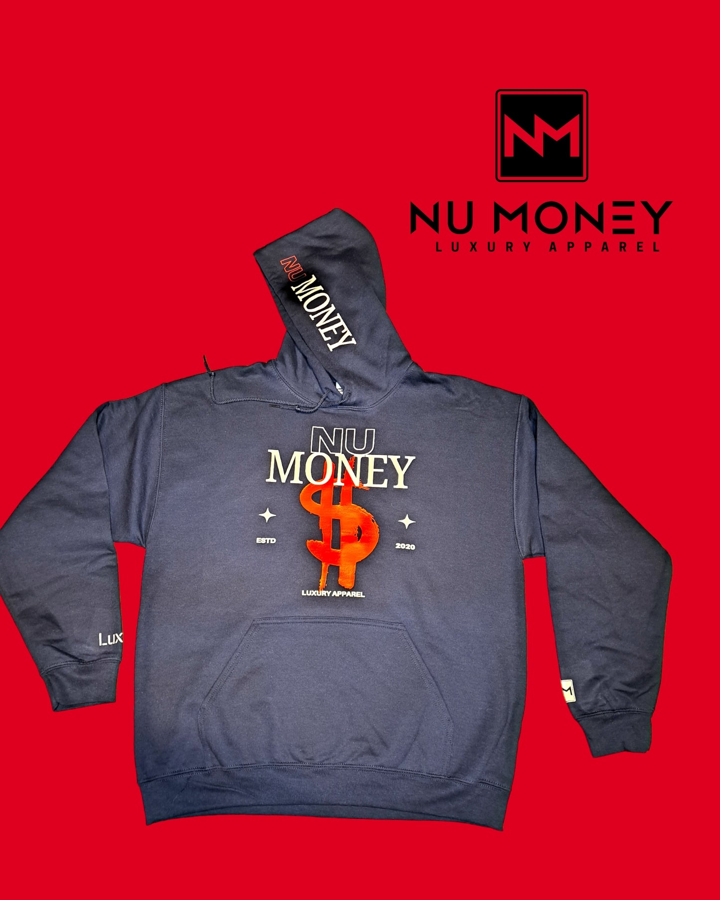 Painted dollar logo hooded sweatshirt (navy/red)