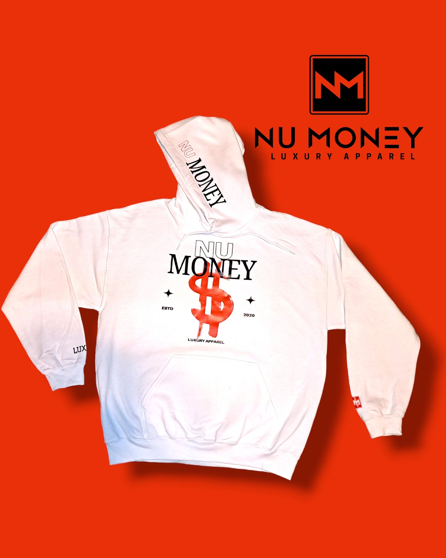 Painted dollar logo hooded sweatshirt (white/red)