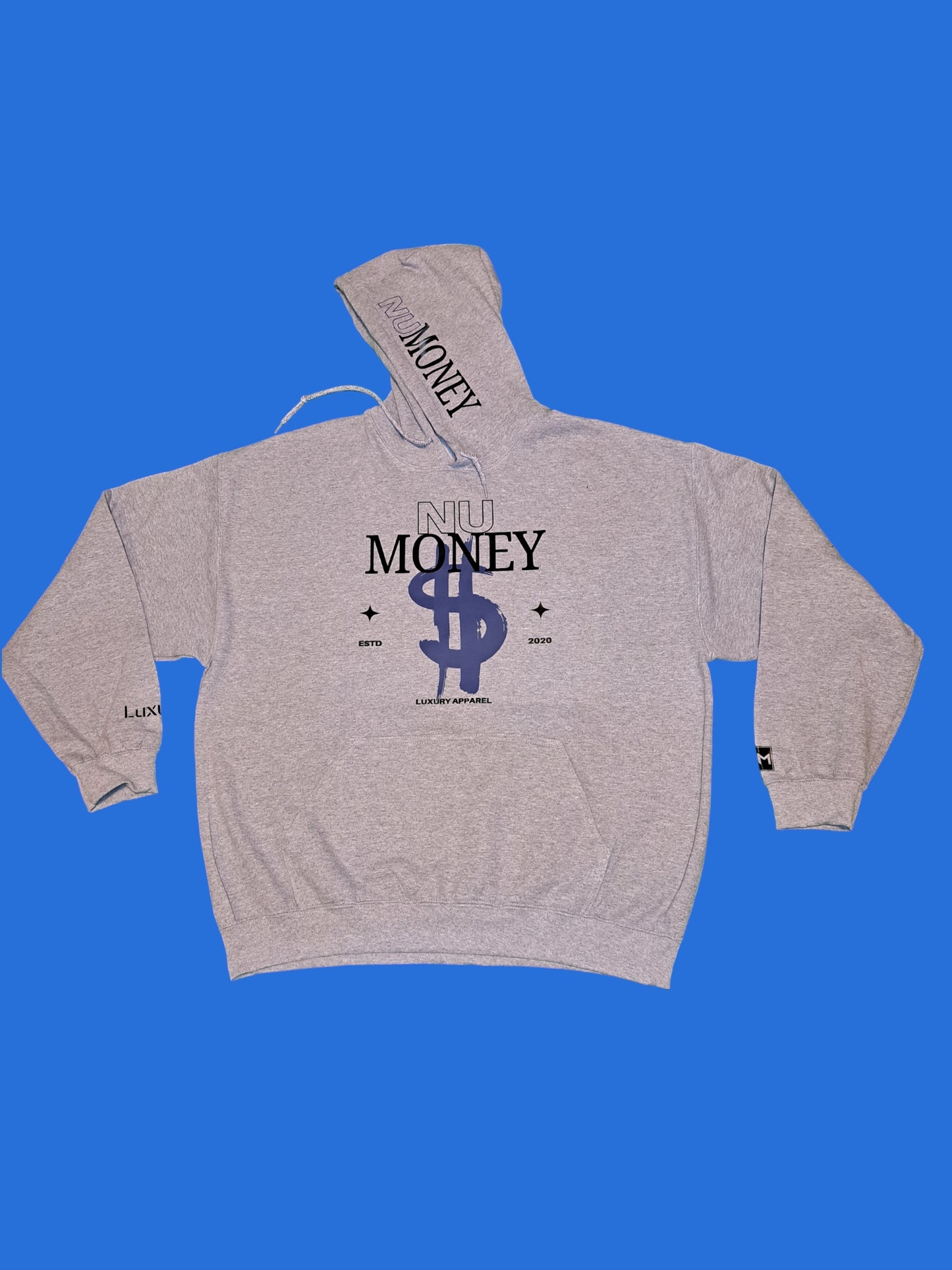 Painted dollar logo hooded sweatshirt (gray/blue))