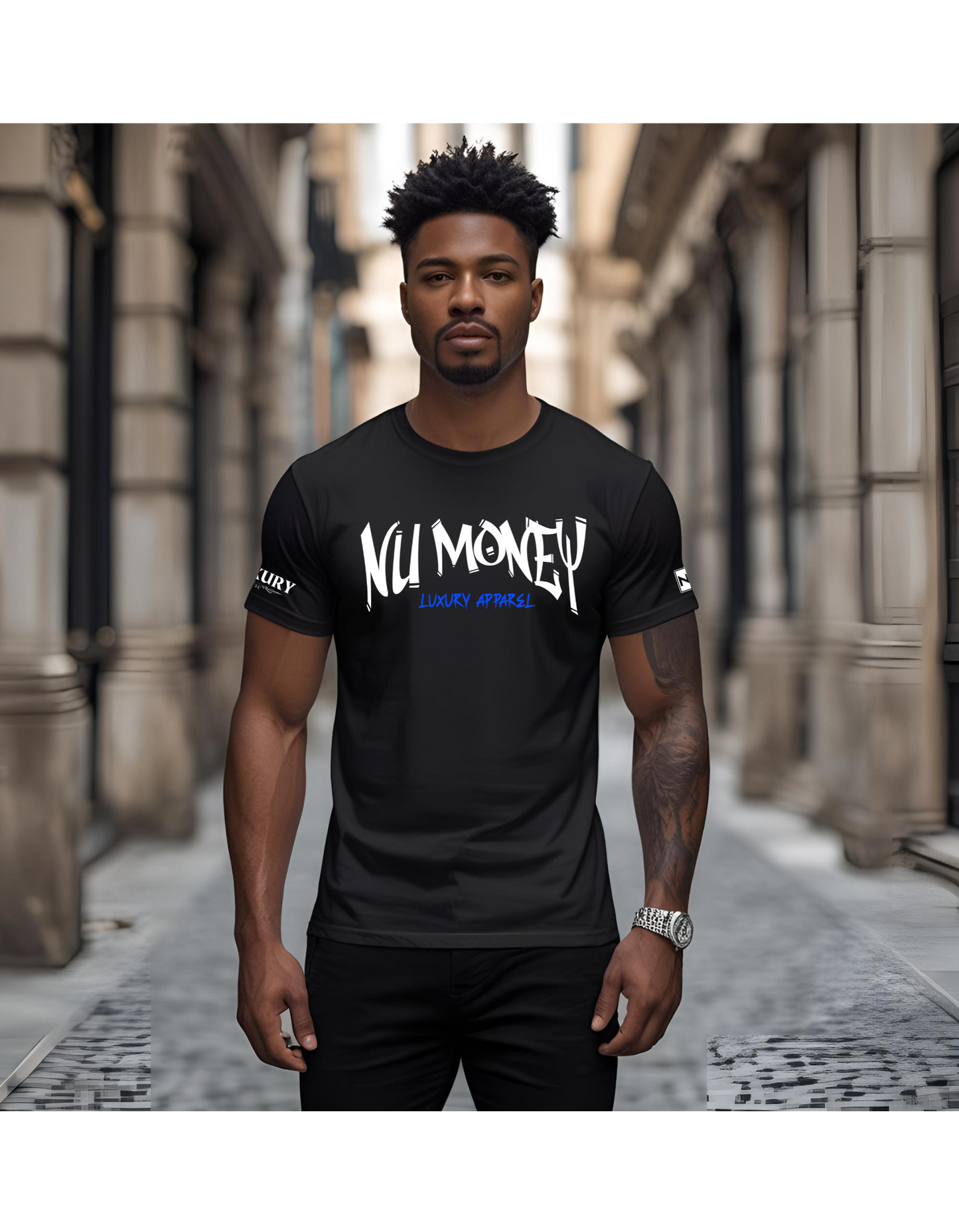 "Say less , hustle more" t-shirt (black and blue)