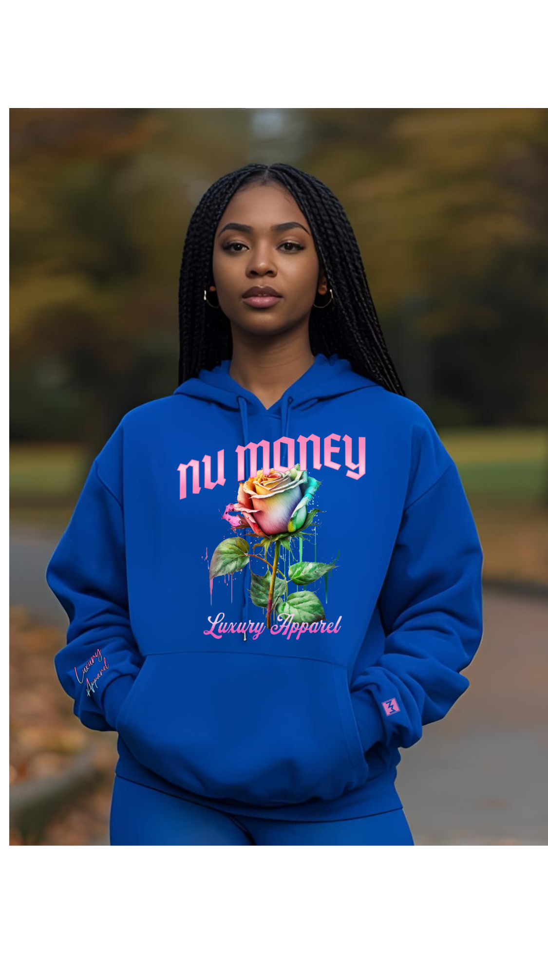 Trippy drippy rose Hoody (royal blue & pink)