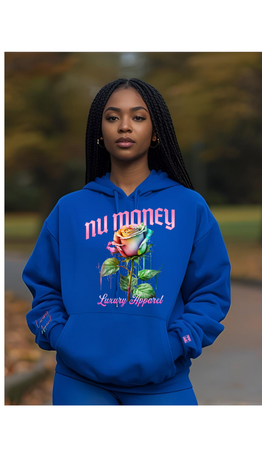Trippy drippy rose Hoody (royal blue & pink)